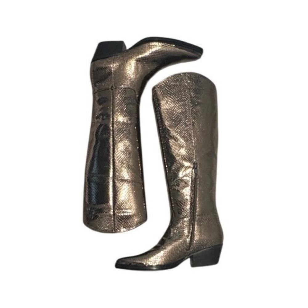 Metallic Snake Print Knee High Boots Western‎ Festival PointToe Zipper Women 7.5